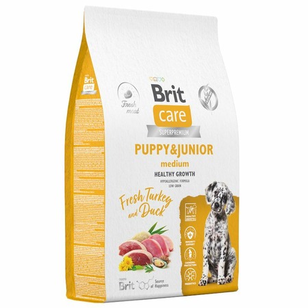 Brit Care Dog Puppy&Junior M Healthy Growth сухой корм для щенков средних пород, с индейкой и уткой - 12 кг фото 3