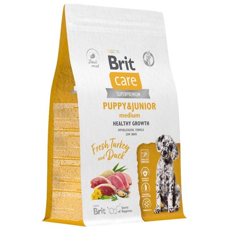 Brit Care Dog Puppy&Junior M Healthy Growth сухой корм для щенков средних пород, с индейкой и уткой - 3 кг фото 3