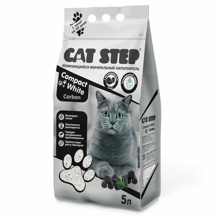Cat Step Compact White Carbon наполнитель для кошачьих туалетов минеральный комкующийся, 5 л фото 3