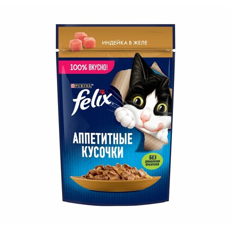 Felix Аппетитные кусочки полнорационный влажный корм для кошек, с индейкой, кусочки в желе, в паучах - 75 г фото 3