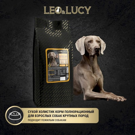 Leo&Lucy сухой полнорационный корм для пожилых собак крупных пород, с уткой, тыквой и биодобавками - 4,5 кг фото 3