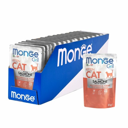 Monge Cat Grill полнорационный влажный корм для котят, беззерновой, с норвежским лососем, кусочки в желе, в паучах - 85 г фото 3