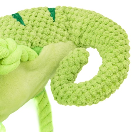 Mr.Kranch игрушка для собак "Хамелеон" плюшевая, с канатиками и пищалкой, зеленая - 26 см фото 3