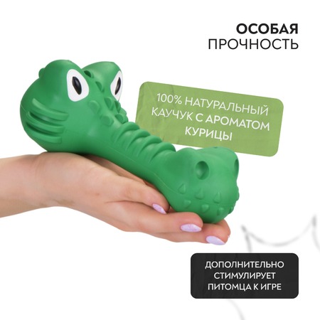 Mr.Kranch игрушка для собак, Крокодил с пищалкой зеленая с ароматом курицы - 18 см фото 3