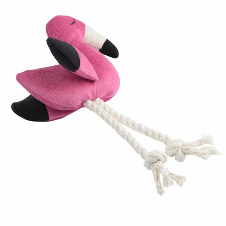 Mr.Kranch игрушка для собак мелких и средних пород, фламинго с канатом и пищалкой, ярко-розовый - 24х13,5х6 см фото 3