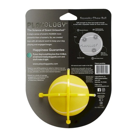 Playology Squeaky Chew Ball игрушка для собак мелких и средних пород, жевательный мяч с пищалкой, с ароматом курицы, желтый - 6 см фото 3