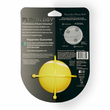 Playology Squeaky Chew Ball игрушка для собак средних и крупных пород, жевательный мяч с пищалкой, с ароматом курицы, желтый - 8 см фото 3