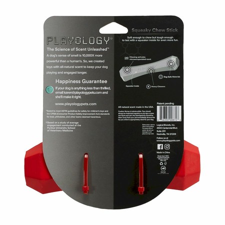Playology Squeaky Chew Stick игрушка для собак средних пород, жевательная палочка, с ароматом говядины, средняя, красная фото 3