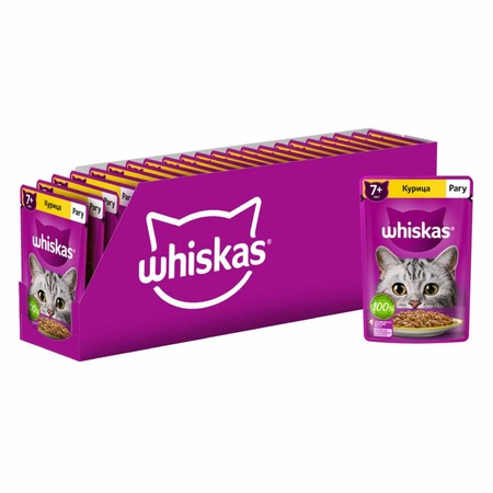 Whiskas полнорационный влажный корм для кошек старше 7 лет, рагу с курицей, кусочки в соусе, в паучах - 75 г фото 3