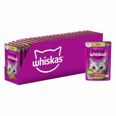 Whiskas влажный корм для взрослых кошек, паштет с уткой, в паучах - 75 г х 24 шт фото 3