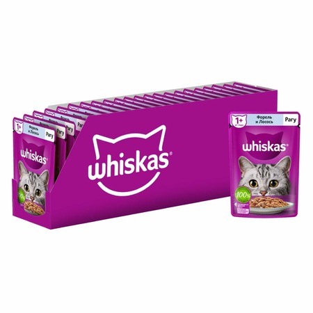 Whiskas полнорационный влажный корм для кошек, рагу с форелью и лососем, кусочки в соусе, в паучах - 75 г фото 3