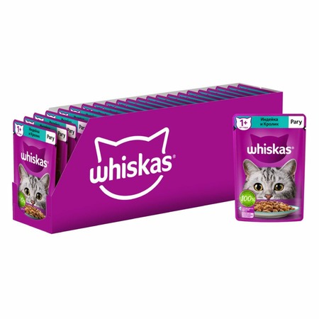 Whiskas полнорационный влажный корм для кошек, рагу с индейкой и кроликом, кусочки в соусе, в паучах - 75 г фото 3