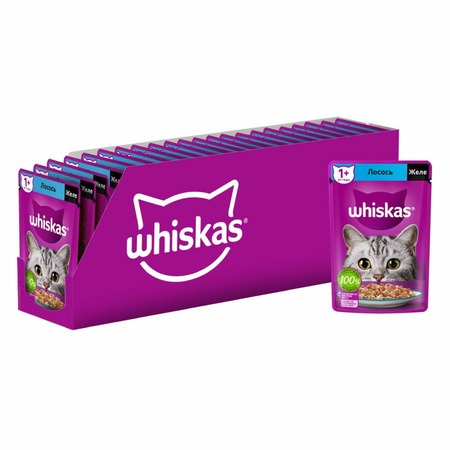 Whiskas полнорационный влажный корм для кошек, с лососем, кусочки в желе, в паучах - 75 г фото 3
