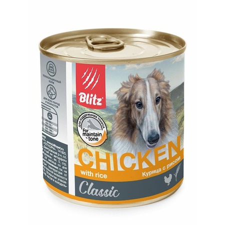 Blitz Classic Adult Dog полнорационный влажный корм для собак, фарш из курицы с рисом, в консервах - 750 г фото 4