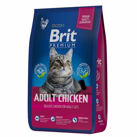 Brit Premium Cat Adult Chicken полнорационный сухой корм для кошек, с курицей - 2 кг фото 4