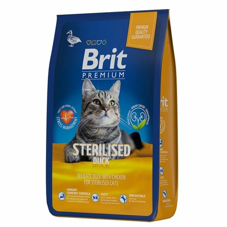 Brit Premium Cat Sterilised сухой корм для взрослых стерилизованных кошек с уткой и курицей - 8 кг фото 4