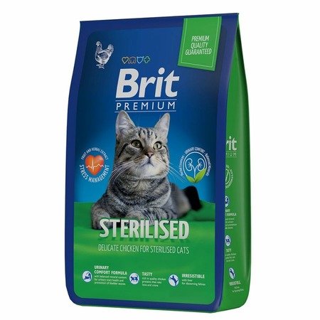Brit Premium Cat Sterilized Chicken полнорационный сухой корм для стерилизованных кошек, с курицей - 2 кг фото 4