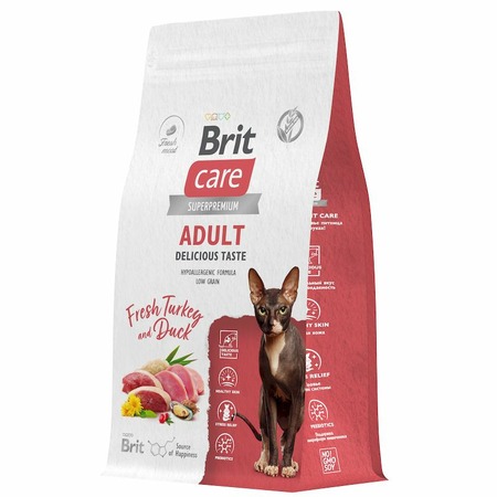 Brit Care Cat Adult Delicious Taste сухой корм для взрослых привередливых кошек, с индейкой и уткой - 1,5 кг фото 4