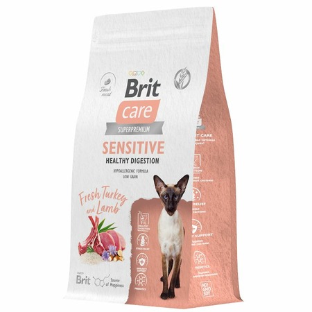 Brit Care Cat Sensitive Healthy Digestion сухой корм для взрослых кошек с чувствительным пищеварением, с индейкой и ягненком - 1,5 кг фото 4