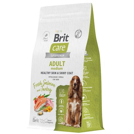 Brit Care Dog Adult M Healthy Skin&Shiny Coat сухой корм для взрослых собак средних пород для кожи и шерсти, с лососем и индейкой - 1,5 кг фото 4