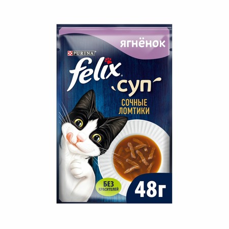 Felix неполнорационный влажный корм для взрослых кошек, суп с сочными ломтиками ягненка, в паучах - 48 г х 36 шт фото 4