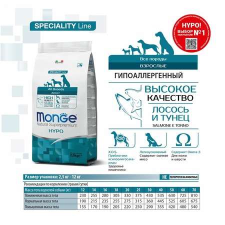 Monge Dog Speciality Hypoallergenic полнорационный сухой корм для собак, гипоаллергенный, с лососем и тунцом фото 4