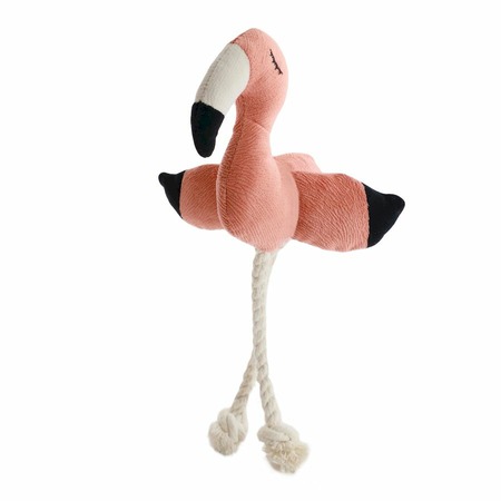 Mr.Kranch игрушка для собак мелких и средних пород, фламинго с канатом и пищалкой, персиковый - 24х13,5х6 см фото 4