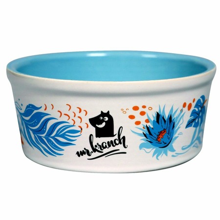 Mr.Kranch миска для собак и кошек из фарфора "Тропики", 450 мл, голубая фото 4