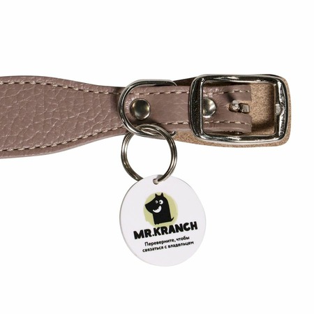 Mr.Kranch ошейник для собак мелких и средних пород, с QR-адресником, натуральная кожа, бежевый - 22-26 см фото 4