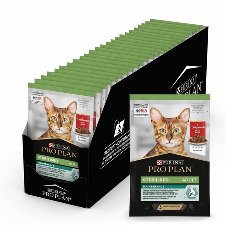 Pro Plan Sterilised влажный корм для стерилизованных кошек и кастрированных котов, с говядиной, кусочки в соусе, в паучах - 85 г фото 4