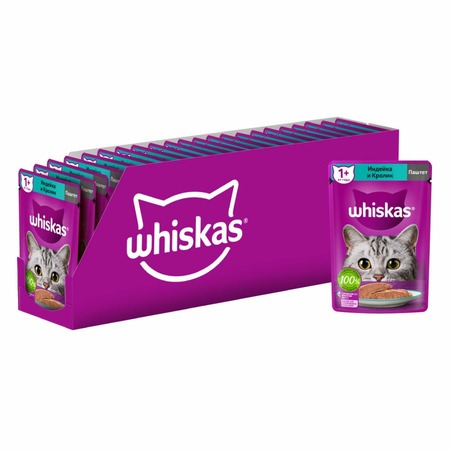 Whiskas полнорационный влажный корм для кошек, паштет с индейкой и кроликом, в паучах - 75 г фото 4