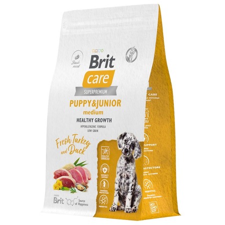 Brit Care Dog Puppy&Junior M Healthy Growth сухой корм для щенков средних пород, с индейкой и уткой - 3 кг фото 5
