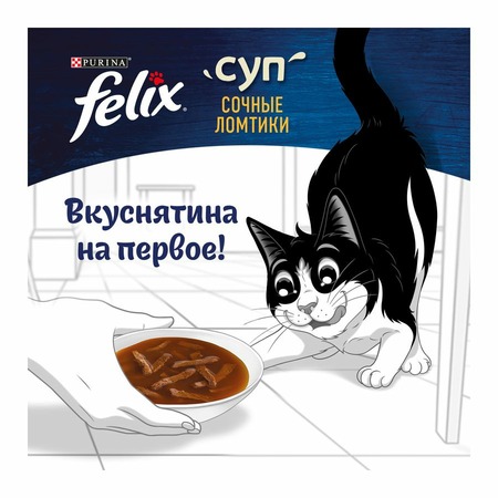 Felix неполнорационный влажный корм для взрослых кошек, суп с сочными ломтиками утки, в паучах - 48 г х 36 шт фото 5