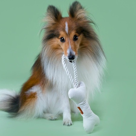 Mr.Kranch игрушка для собак мелких и средних пород, косточка с канатом, бежево-пятнистая - 31х9х4 см фото 5