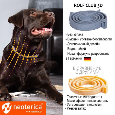 RolfClub 3D Ошейник для средних собак от клещей, блох, вшей, власоедов 65 см фото 5
