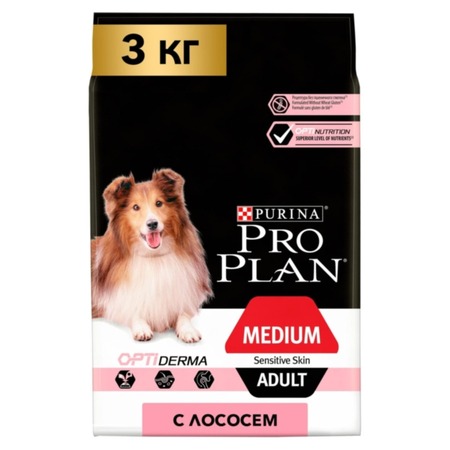 Сухой корм Pro Plan Opti Derma для взрослых собак средних пород с чувствительной кожей с лососем - 3 кг фото 5