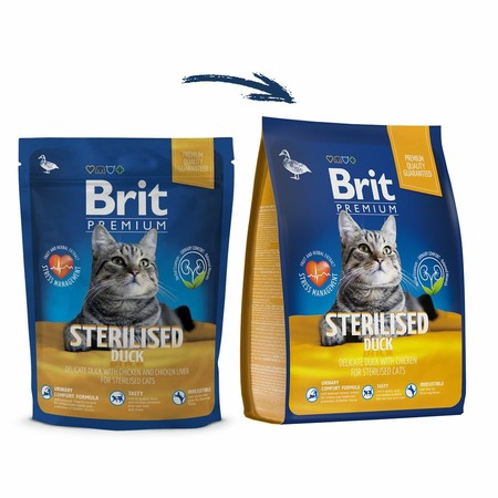 Brit Premium Cat Sterilised сухой корм для взрослых стерилизованных кошек c уткой и курицей - 8 кг фото 6