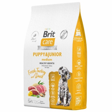 Brit Care Dog Puppy&Junior M Healthy Growth сухой корм для щенков средних пород, с индейкой и уткой - 12 кг фото 6
