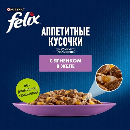 Felix Аппетитные кусочки полнорационный влажный корм для кошек, с ягненком, кусочки в желе, в паучах - 75 г фото 6