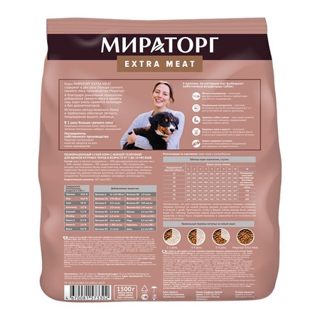 Мираторг Extra Meat полнорационный сухой корм для щенков крупных пород от 3 до 18 месяцев, полнорационный, c нежной телятиной - 1,5 кг фото 6