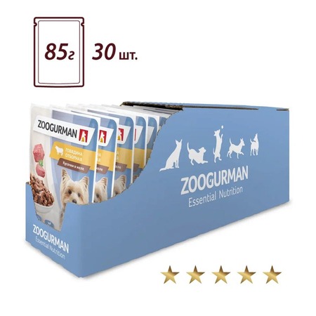 Зоогурман полнорационный влажный корм для собак мелких и средних пород, с говядиной, кусочки в желе, в паучах - 85 г фото 6