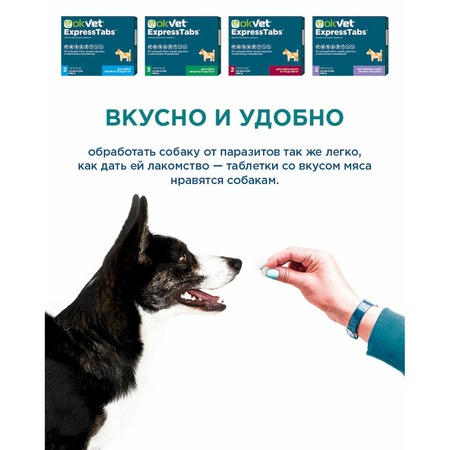 АВЗ Okvet ExpressTabs таблетки для собак от 15 до 30 кг от клещей, блох, вшей, круглых и ленточных гельминтов со вкусом мяса - 2 таблетки фото 7