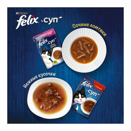 Felix неполнорационный влажный корм для взрослых кошек, суп с сочными ломтиками утки, в паучах - 48 г х 36 шт фото 7