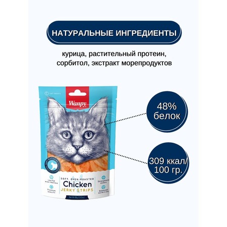 Wanpy Cat лакомство для кошек «мягкая вяленая соломка» из курицы - 80 г фото 7