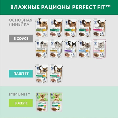 Perfect Fit Immunity влажный корм для поддержания иммунитета кошек, с говядиной и семенами льна в желе, в паучах - 75 г х 28 шт фото 8