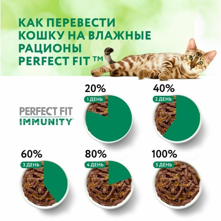 Perfect Fit Immunity влажный корм для поддержания иммунитета кошек, с говядиной и семенами льна в желе, в паучах - 75 г х 28 шт фото 10